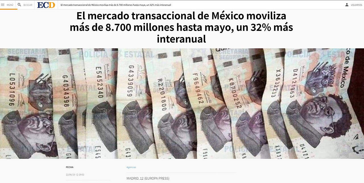 El mercado transaccional de Mxico moviliza ms de 8.700 millones hasta mayo, un 32% ms interanual